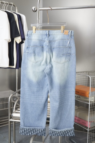 Dior Fashion Versatile Loose Leg Flanged Logo Straight Tube Washed Jeans