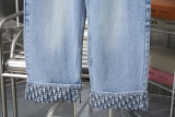 Dior Fashion Versatile Loose Leg Flanged Logo Straight Tube Washed Jeans