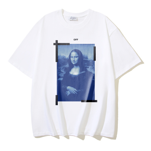 Off White Classic Mona Lisa Arrow Printed T-shirt Couple Casual Loose Short Sleeve