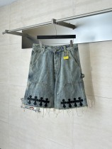 Chrome Hearts High Street Cross Splice Leather Embroidered workwear Cowboy Shorts