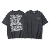Off White Fashion Overlapping Letter Printed T-shirt Couple Casual Loose Washed Short Sleeve