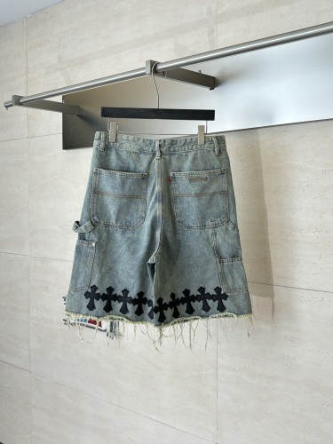 Chrome Hearts High Street Cross Splice Leather Embroidered workwear Cowboy Shorts