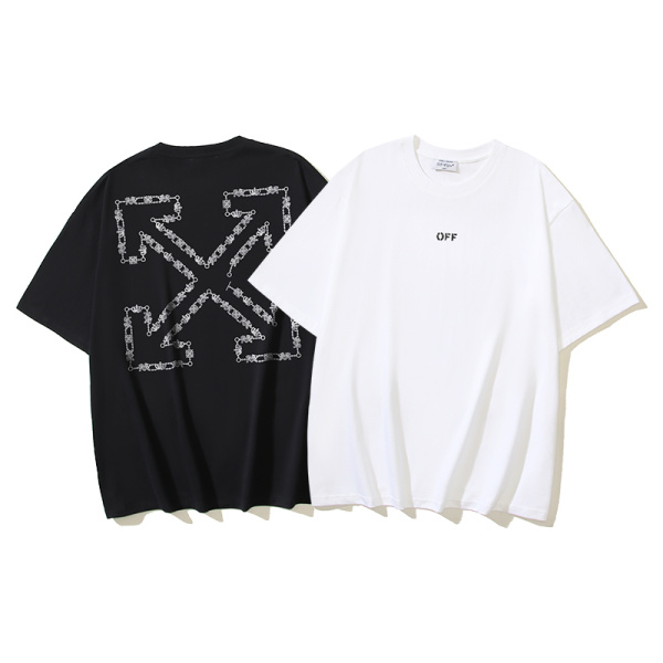 Off White Fashion Chain Arrow Printed T-shirt Couple Casual Loose Short Sleeve