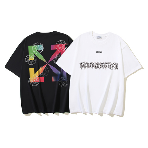 Off White Personalized Color Arrow Printed T-shirt Couple Casual Loose Short Sleeve