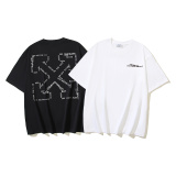 Off White Fashionable Letter Arrow Printed T-shirt Couple Casual Loose Short Sleeve