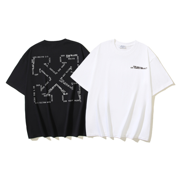 Off White Fashionable Letter Arrow Printed T-shirt Couple Casual Loose Short Sleeve