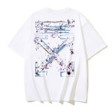 Off White Fashion Watercolor Arrow Printed T-shirt Couple Casual Loose Short Sleeve