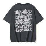 Off White Fashion Overlapping Letter Printed T-shirt Couple Casual Loose Washed Short Sleeve
