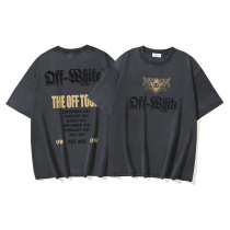 Off White Classic Sanskrit Letter Printed T-shirt Couple Casual Washed Short Sleeve Off White Classic Sanskrit Letter Printed T-shirt Couple Casual Washed Short Sleeve
