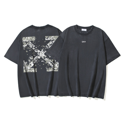 Off White Fashion Paper Arrow Printed T-shirt Couple Casual Loose Washed Short Sleeve