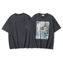 Off White Fashion Flower Logo Printed T-shirt Couple Casual Loose Washed Short Sleeve