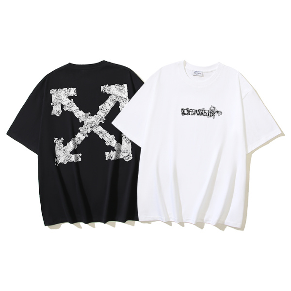 Off White Fashion Arrow Logo Printed T-shirt Couple Casual Loose Short Sleeve