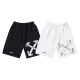 Off White Classic Newspaper Arrow Logo Printed Shorts Unisex Casual Loose Sports Shorts