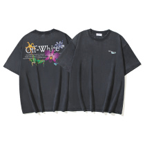 Off White Fashion Mantis Flower Logo Printed T-shirt Couple Casual Loose Short Sleeve