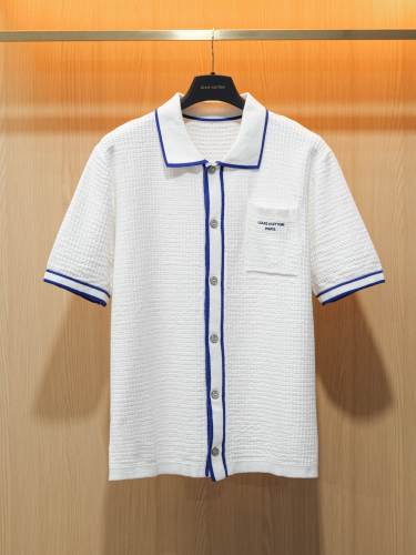 Louis Vuitton Fashion Embroidered Logo Waffle Open Collar Knitted Shirt