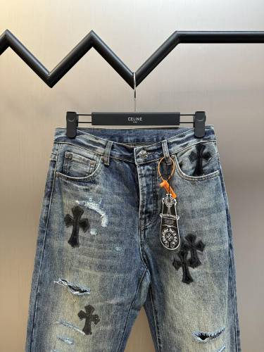 Chrome Hearts Couple's Versatile Leather Cross Piercing Laundry Jeans