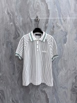 Louis Vuitton 26SS Unisex Fashion Leather Logo Striped Knitted Short Sleeve Polo Shirt