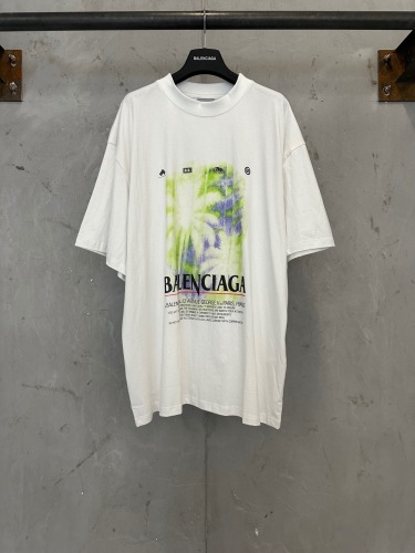 Balenciaga 26SS Fashion Color Coconut Grove Printed T-shirt Couples Casual Oversize Short Sleeve