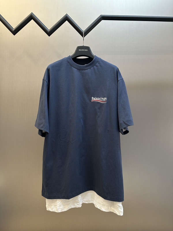 Balenciaga Fashion Embroidered Logo Double layered T-shirt Couple Casual Versatile Short Sleeve
