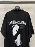 Balenciaga 26SS Fashion Sunglasses Black White Portrait Printed T-shirt Couple Casual Loose Short Sleeve