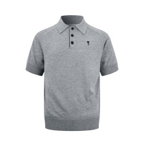Ami Paris Couple Fashion Embroidered Love Collar Short Sleeve Knitted Shirt Ami Paris Couple Fashion Embroidered Love Collar Short Sleeve Knitted Shirt