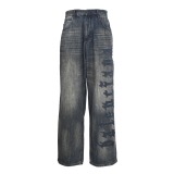Balenciaga High Street Fashion Patch Embroidered Logo Washed Casual Jeans