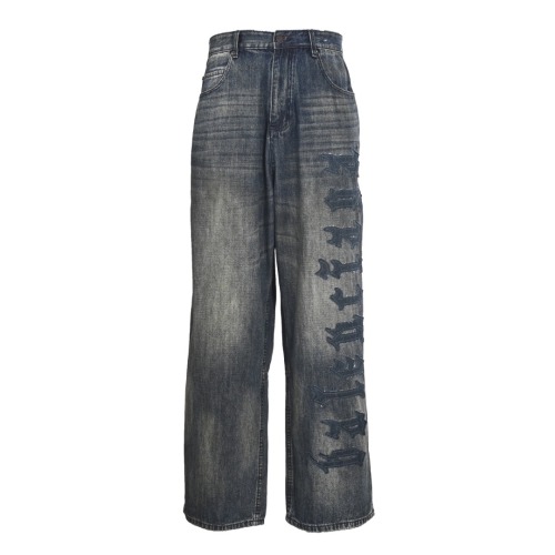 Balenciaga High Street Fashion Patch Embroidered Logo Washed Casual Jeans
