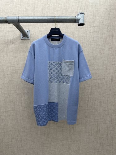 Louis Vuitton Fashion Splicing Short Sleeve Round Neck Knitted Shirt Set