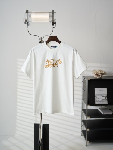 Louis Vuitton Fashion Gold Flower Embroidered T-shirt Couple Casual Versatile Short Sleeve