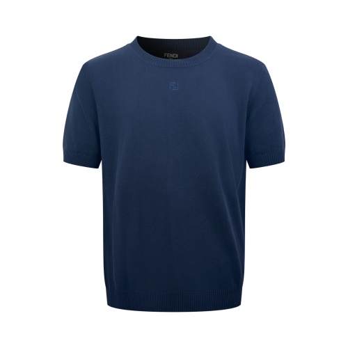 Fendi Fashion Embroidered FF Round Neck Short Sleeve Knitted Shirt