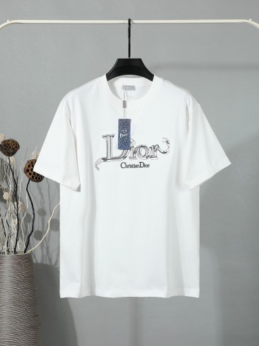 Dior 26SS Fashion Embroidered Logo T-shirt Unisex Casual Round Neck Short Sleeve