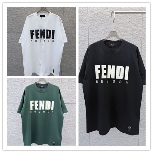 Fendi 26SS Classic 3D Logo Printed T-shirt Couple Casual Round Neck Short Sleeve