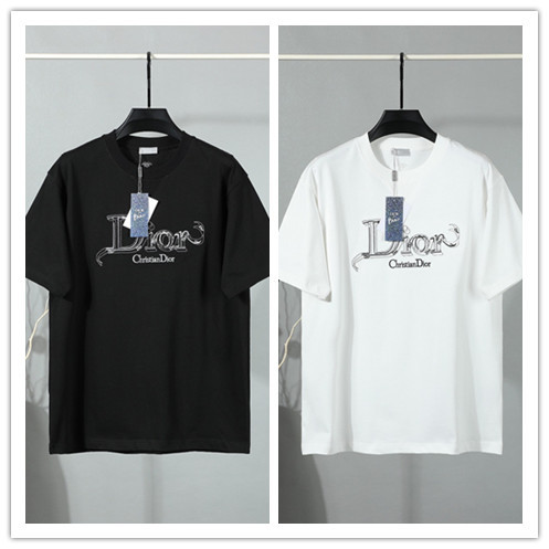 Dior 26SS Fashion Embroidered Logo T-shirt Unisex Casual Round Neck Short Sleeve