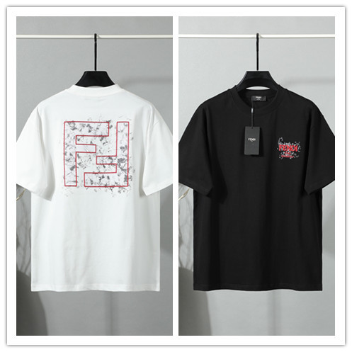 Fendi 26SS Fashion 3D Embroidered Logo T-shirt Unisex Casual Round Neck Short Sleeve