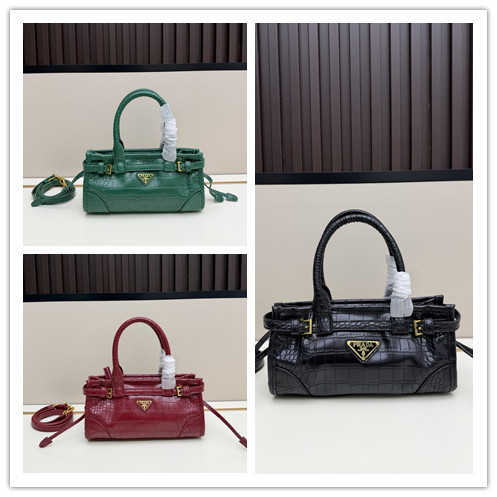 Prada Fashion Crocodile Pattern Handbag Crossbody Bag Size: 24 x 12 x 9 CM