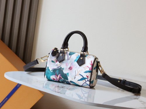 Louis Vuitton Nano Speedy Fashion Animal and Plant Pattern Handbag Diagonal Cross Bag Size: 16 x 12.5 x 10 CM