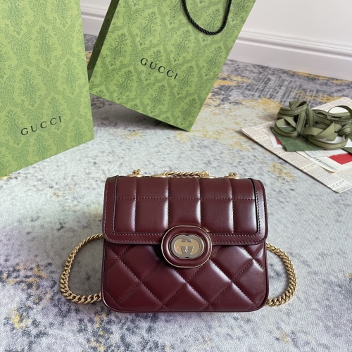 Gucci Fashion Plaid Seam Flip Chain Crossbody Bag Size: 18 x 14.5 x 8 CM