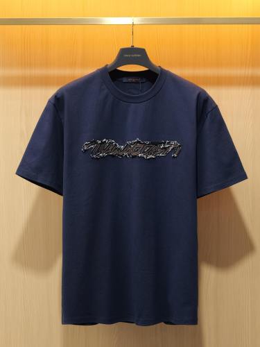 Louis Vuitton Fashion Denim Patch Embroidered T-shirt Couple Loose Casual Short Sleeve