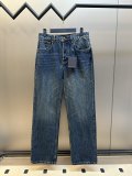 Louis Vuitton Fashion Retro Leather Pocket Washed Casual Jeans
