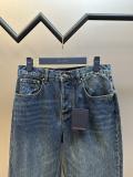 Louis Vuitton Fashion Retro Leather Pocket Washed Casual Jeans