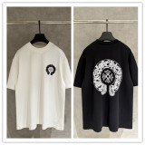 Chrome Hearts Fashion Embroidered Horseshoe Cross T-shirt Unisex Casual Versatile Short Sleeve