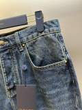 Louis Vuitton Fashion Retro Leather Pocket Washed Casual Jeans