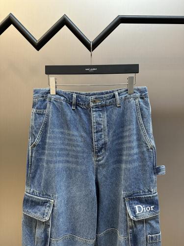 Dior 26SS Fashion Versatile Pocket Embroidered Workwear Jeans Washed Jeans