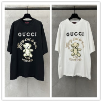 Gucci 26SSFashion Embroidered Bear Logo T-shirt Couple Casual Loose Short Sleeve
