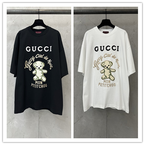Gucci 26SSFashion Embroidered Bear Logo T-shirt Couple Casual Loose Short Sleeve