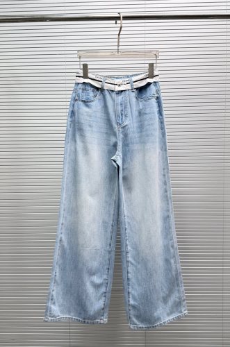 Chanel 26SS Fashion Versatile Splicing Ribbon Washed Jeans
