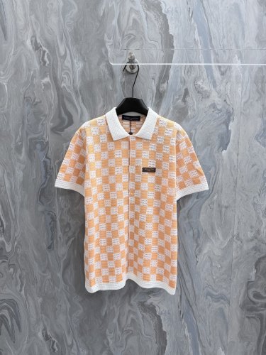 Louis Vuitton 26SS Unisex Fashion Hollowed Checkered Short Sleeved Polo Shirt