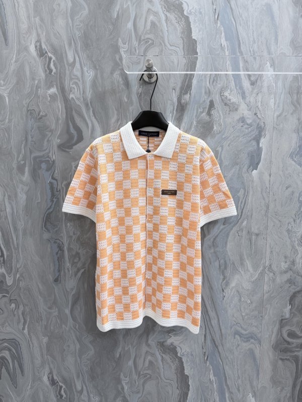Louis Vuitton 26SS Unisex Fashion Hollowed Checkered Short Sleeved Polo Shirt