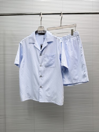 Louis Vuitton Fashion Versatile Dark Pattern Jacquard Short Sleeve Shirt Shorts Set
