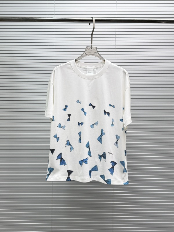 Dior 26SS New Fashion Bow Printed Short Sleeve Couple Casual Versatile T-shirt